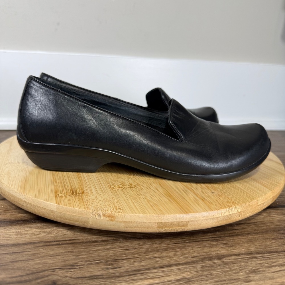 Dansko Leather Loafer Women 38 Black Slip On Comfort Shoes Travel Nursing Office